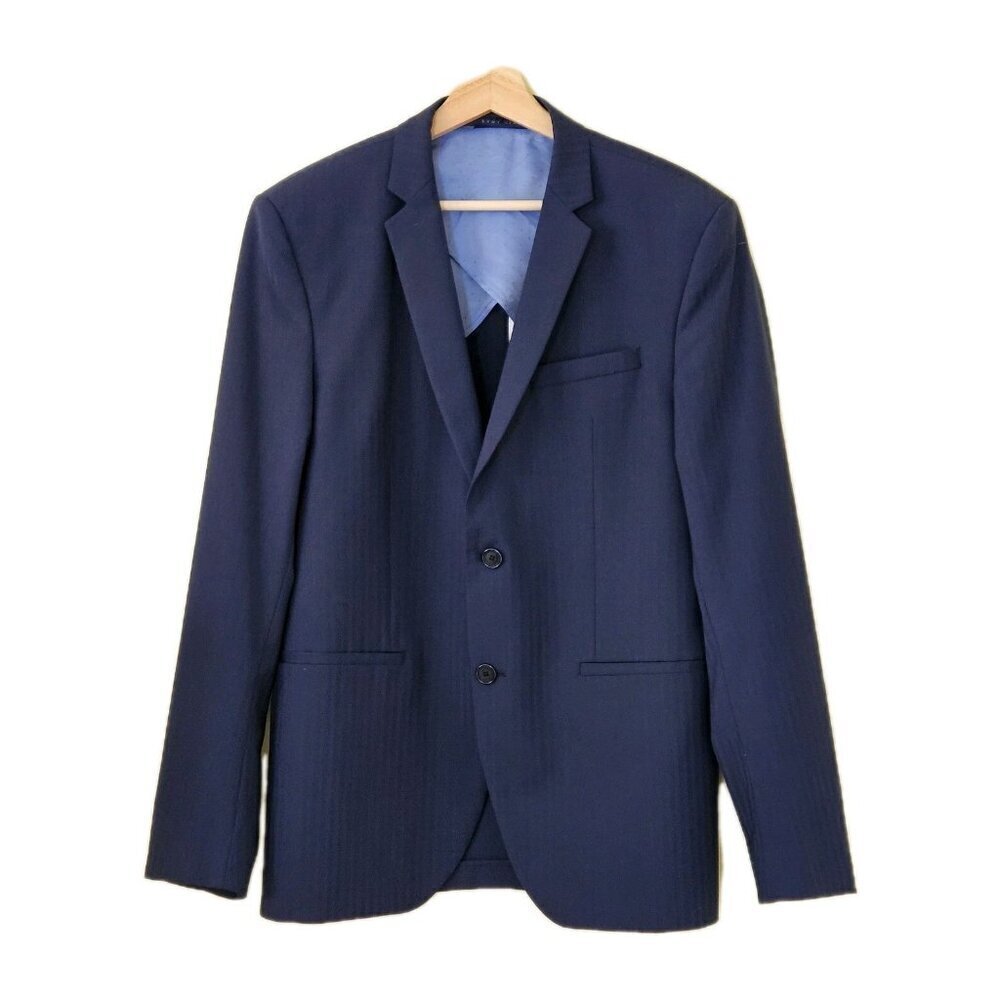 Zara Man Blazer Men US 40 Blue Stripe Wool Blend Lined Single Breasted 2B Vented